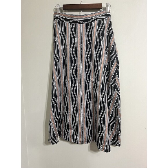 Ann Taylor Skirt Womens Size 6 Black Tan Stripe Cotton Lined Maxi Length - Picture 4 of 7
